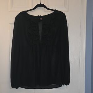 George Elegant Black Ruffle Top